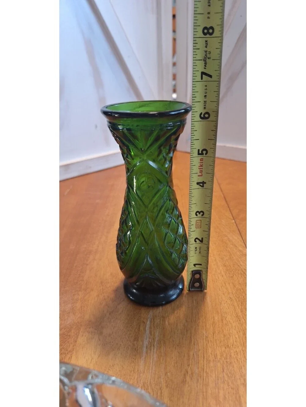 Emerald Green Cut Glass Footed Bud Flower Vase 6.5